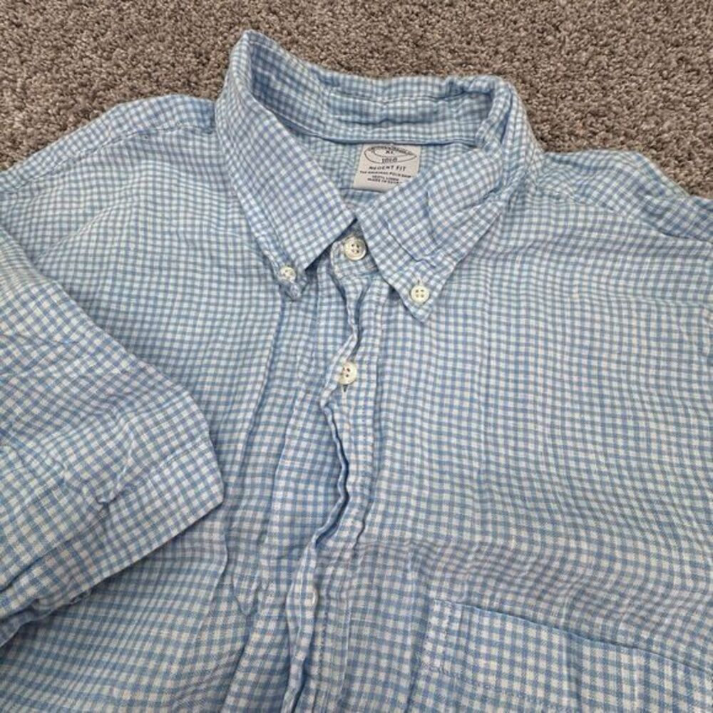 Brooks Brothers Shirt Men's XL Blue Irish Linen Short Sleeve Casual‎ Button Up